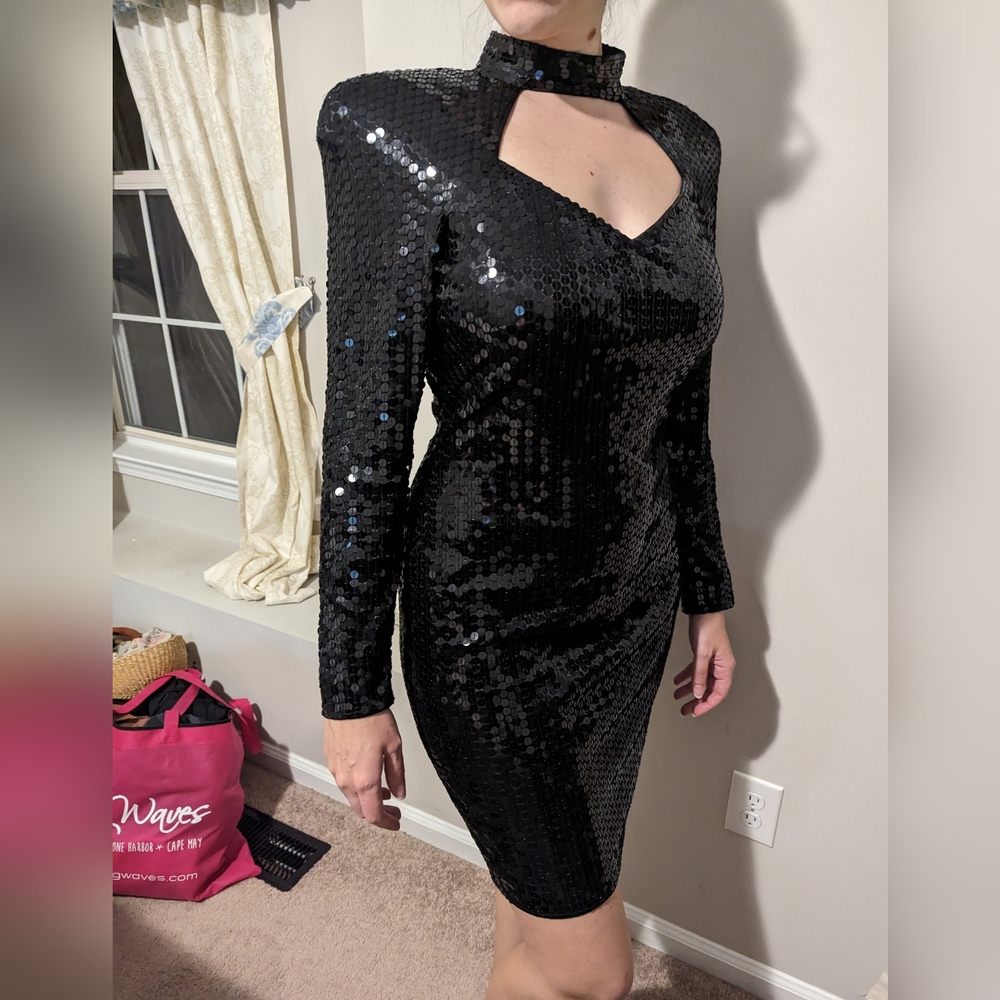 Size 8 vintage night line black sequin dress